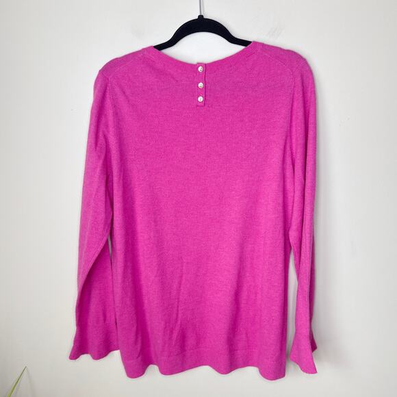Talbots 1X Plus Sz Bright Pink Lambswool Blend Sweater Poet Sleeve Button Detail - Picture 2 of 8